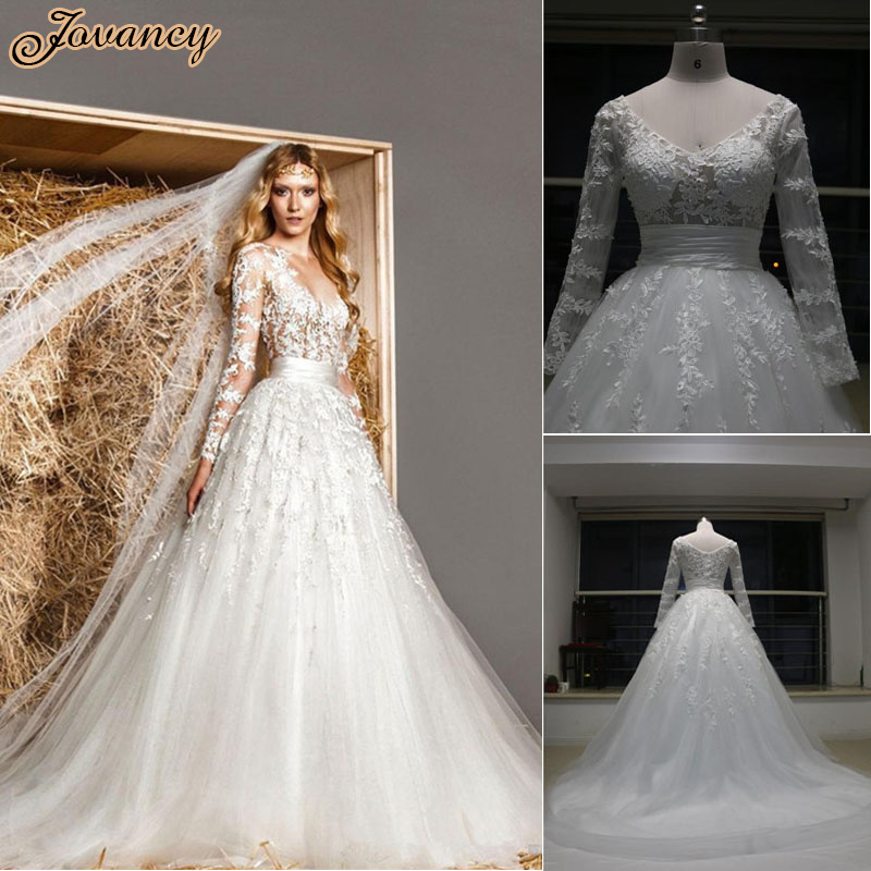 Generous White Sheer Lace V Neck Zuhair Murad Tulle Court Train Wedding Bridal Dresses With Long