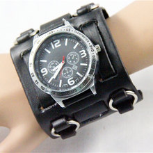 Grande caliente gótico punky del estilo hombres / mujer reloj de 7.5 cm de ancho brazalete de cuero pulsera relojes moda