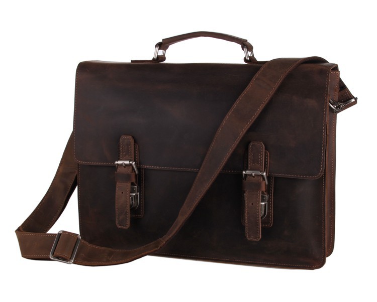 Maxdo High Quality Vintage Brown Real Genuine Leather Men Leather Briefcase 14 inch Laptop Bag Men