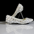 white rhinestone wedges wedding shoes bridal dress shoes shallow mouth shoes big plus size 35 44
