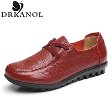 2015 New Arrival Spring Women Genuine Leather Flats Shoes Winter plus velvet Casual Shoes Women Loafers Full Leather Mom Shoes