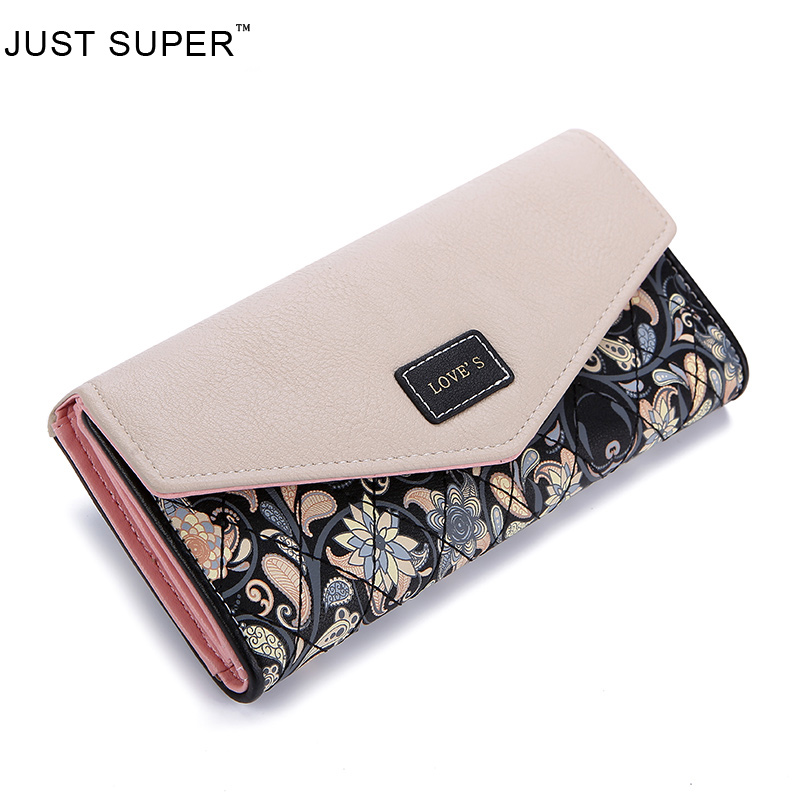 New Fashion PU Leather Envelope Women Wallets 5 Colors Flowers Printing 3Fold Wallet Long Ladies Clutch