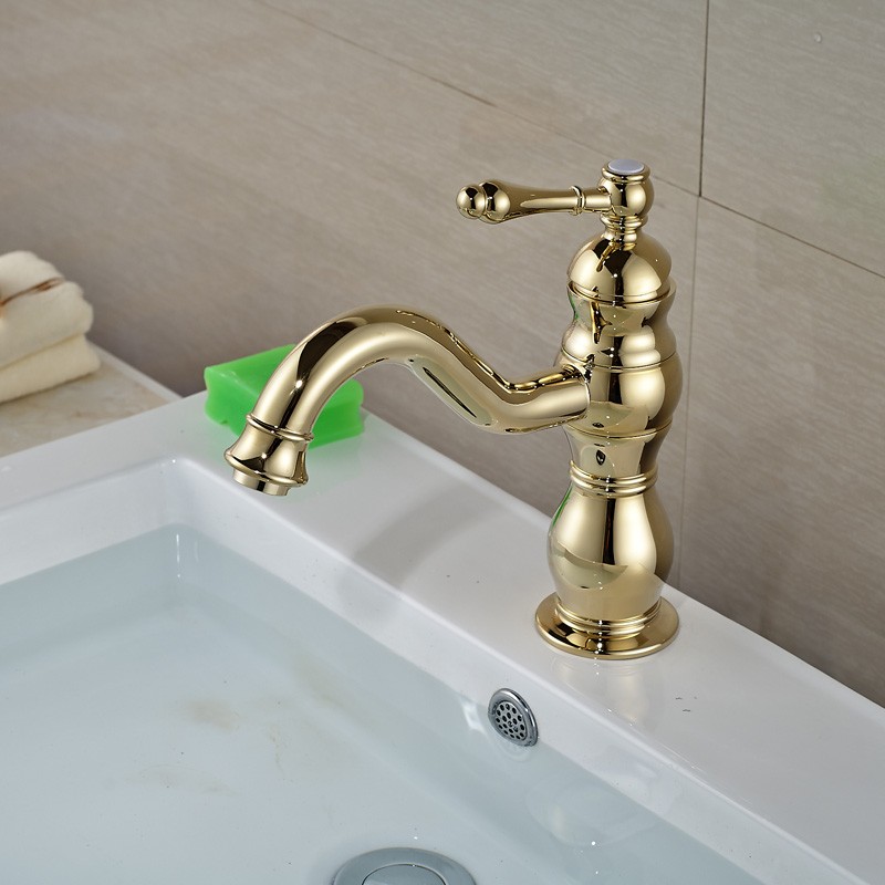 Long Spout Basin Faucet Brass Antique & Chrome & Golden Bathroom Vessel