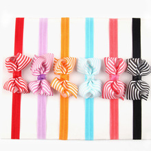 6Colors New Fashion Hot children kids infant Baby girls stripe ribbon bowknot Headband Headwear Hair Band Head Piece Accessories