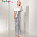 Elegant Silver Sequined Mermaid Dresses Evening Gowns With Jackets Vestido Longo Short Sleeves Prom Formal Gowns