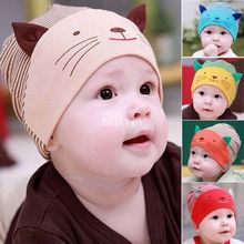 2014 Fashion New Lovely Cute Baby Boy Toodler Infant Striped Stripe Cotton Cap Cat Beanie Hat 5 Colors
