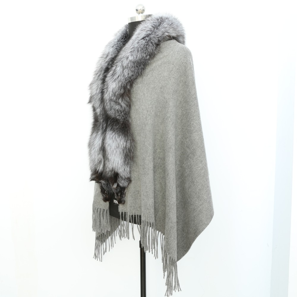 new fashion Women Winter Real Fur Shawl Cashmere Shawl With Fox Fur Trim wool pashmina,