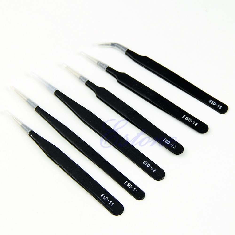 6pcs Safe Anti static Tweezers Maintenance Tools ESD10 15 Eyebrow Makeup Tools Accessories Free Shipping