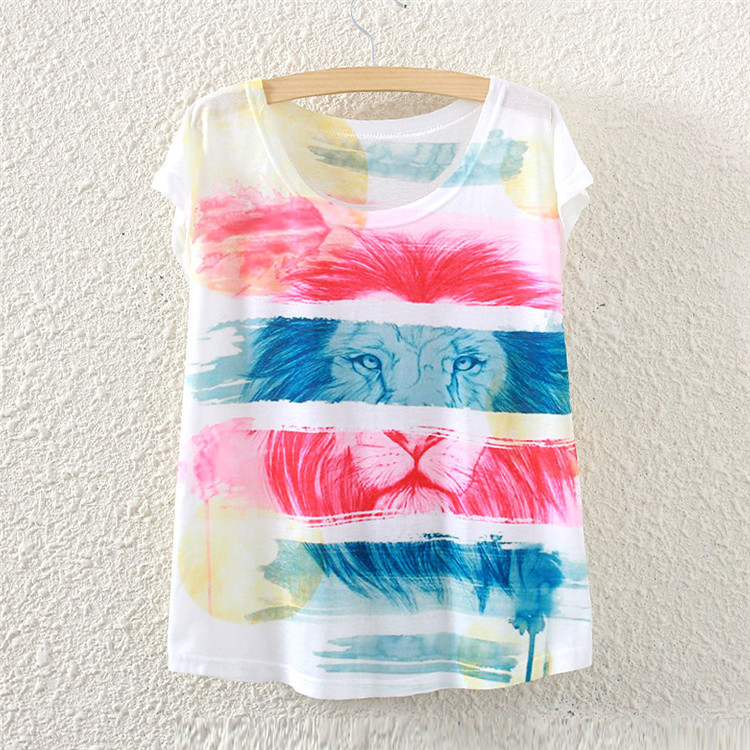 2016 summer style color of the lion fashion women short sleeve T shirt printing loose women