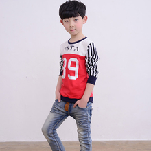 Spring childres’s clothing 2015 striped tops kid 6 – 14 years boys long sleeves cotton T-shirts autumn brand fashion T-shirts