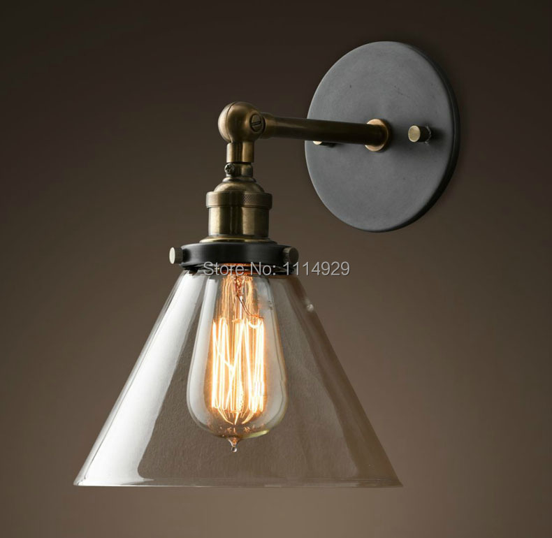 Loft Industrial Wall Lamps Vintage Bedside Wall Light Clear Glass Lampshade E27 Edison Bulbs ...