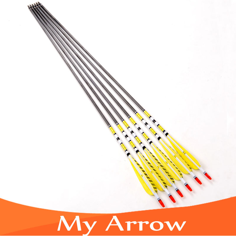 Hot Sale 80cm Craftsman Handmade Carbon Shaft Archery Arrows 6pcs pack Gold Turkey Feather Arrows For