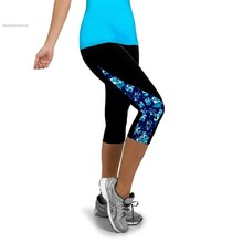 2015 Women Running Sports Fitness Gym Capri 3 4 Pants Floral Printed Exercise Bottoms Joggers Workout