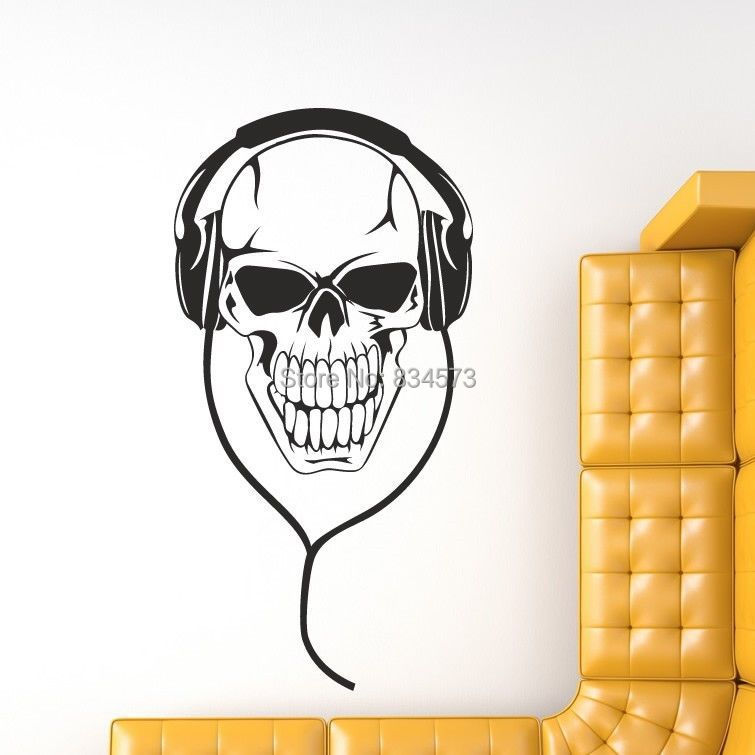 Hot Skeleton Headphones Music Skull Wall Art Sticker Decal DIY Home Decoration Decor Wall Mural Removable
