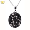 Hutang Pisces Black Spinel White Topaz Pendant Solid 925 Sterling Silver Necklace Sign Fine Jewelry Birthday