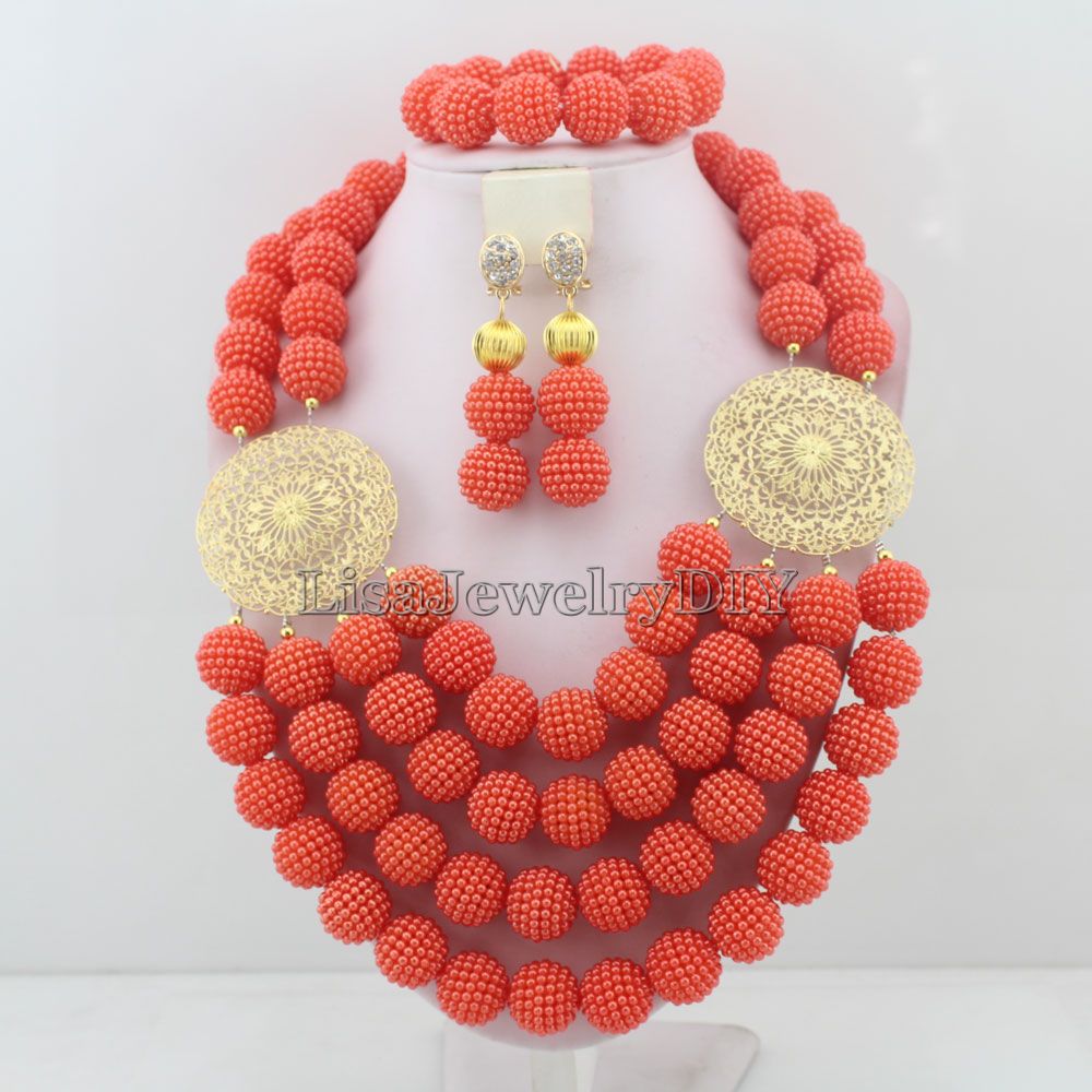 Splendid African Beads Jewelry Sets Nigerian Wedding African Coral Beads Jewelry Set HD5962