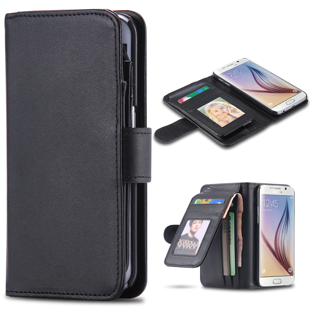 Leisure Wallet Case For Galaxy S6 S6 Edge Note 4 Leather Classic Black Folded Cover for