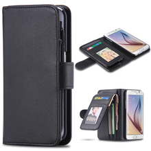 Leisure Wallet Case For Galaxy S6/ S6 Edge/ Note 4 Leather Classic Black Folded Cover for Samsung Note 4 S6 /Edge Flip Card Slot