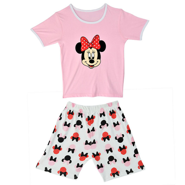 Девочки-младенцы мальчики Pijamas одежда комплект комикс минни Pyjama костюм 2 шт. короткая дети пижамы дети одежда CF216