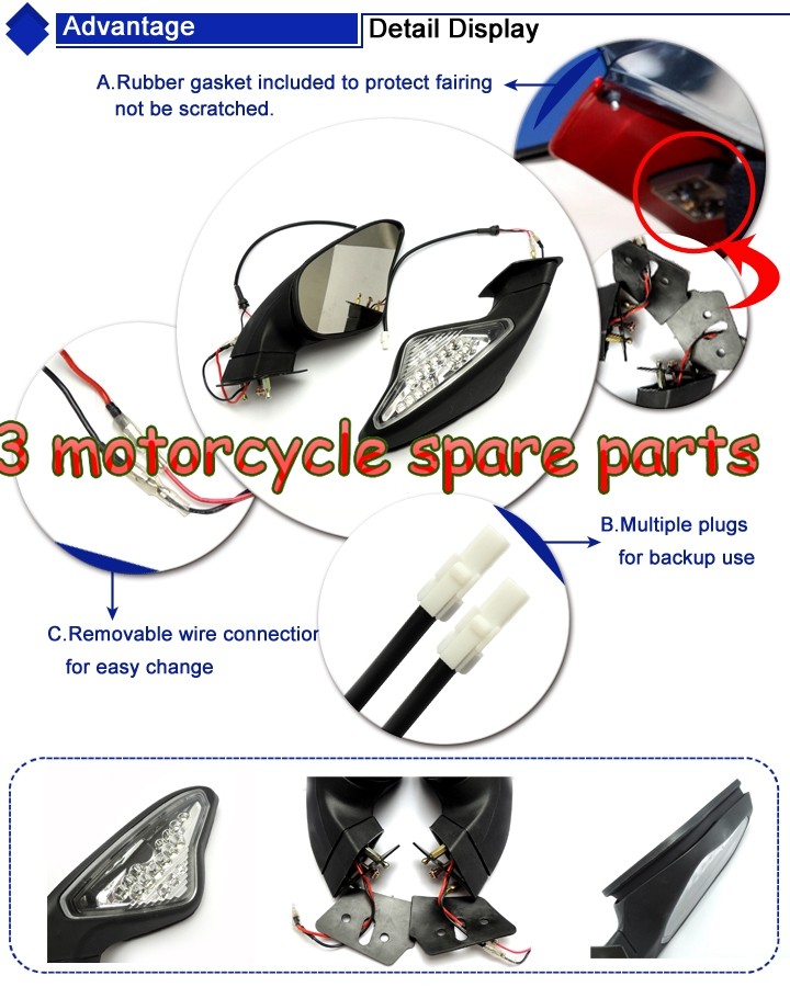 LED mirrors with turn signal function for Ducati 848 848evo 1098 1098S 1098R 1198 1198S 1198R 2007-2012