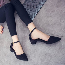 New Summer Ankle Strap Pointed Toe High Heels Women Shoes Solid Suede Hollow Bag With 3.5cm Heel Pumps Black Gray