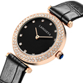 LANGGEYATop Brand Luxury Diamond Watch Genuine Leather Strap Women Dress Watches 2016