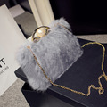 High quality real fur rabbit hair lady dinner parties clutch evening bag chain mini handbag shoulder