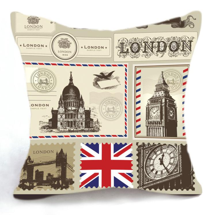 Retro Vintage London Big Ben Bridge Uk Flag Cotton Linen Pillow