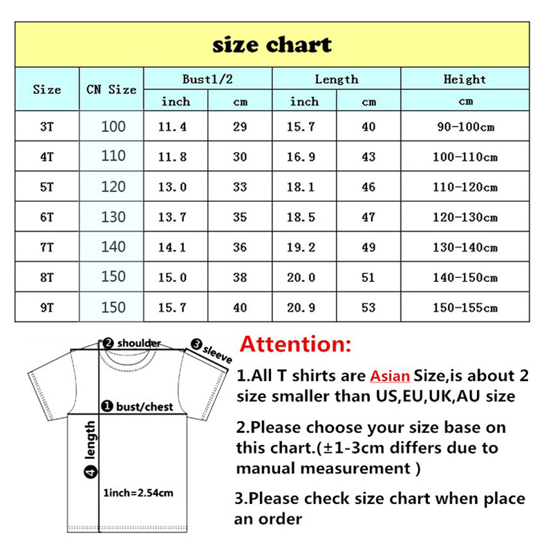 children's t shirt sizes by age