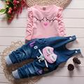 Girls spring autumn fashion long sleeve suit t shirt denim overalls pants baby girls clothing baby