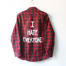 Men / Women hip hop red Tartan Plaid top hba I Hate Everyone shirt kanye Retro Long-sleeve Shirts