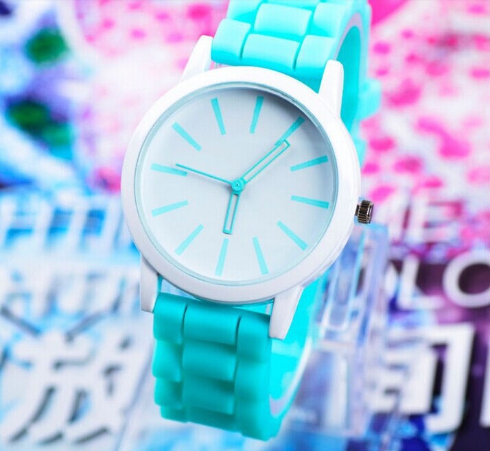 2014 New Fashion geneva Simple Rhinestone Jelly Watches Women Dress Watch colorful high quality Quartz Silicone