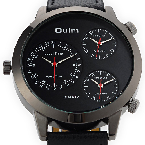 Oulm 9630 Three Movement Quratz Watch 3 working sub dials display 3 different time Rubber Leather