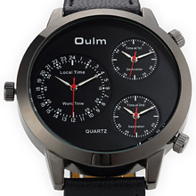 Oulm 9630 tres movimiento Quratz ver 3 de trabajo sub diales muestra 3 tiempo diferente de goma banda de cuero analógico reloj de pulsera de lujo