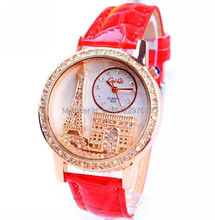 New fashion luxury brand Exquisite Women Watch Gogoey Emboss Eiffel Tower Rhinestone dress quartz leather strap