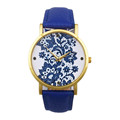 Amazing Vogue Women Watch Round Lace Pattern Printed Faux Leather Analog Quartz Lady Dress Wrist Watches