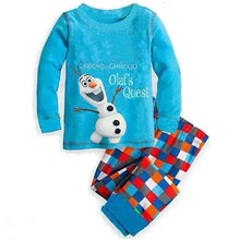 Retail 2015 New Baby Kids Pajamas Clothes Set Children Elsa Olaf Snowman Sleepwear Boys Girls Cartoon