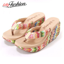 Hot 2016 High Heels Women Flip Flops Summer Sandals Platform Wedges Slippers Girl’s Fashion Beach Shoes AF334