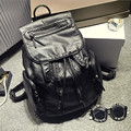 Genuine Fashion Women Black Sheepskin Leather Backpacks Female Casual Travel Bags For Solid vintage school bag