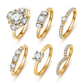  6pcs set Hot Shiny 18K Gold Crystal Austrian Zircon Rings Set Noble Charms Wedding Rings