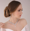 Cheap water drop crystal bridal jewelry sets Shiny silver wedding necklace earring sets popular jewelry sets