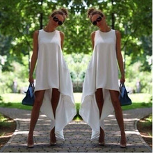 Women Clothing 2015 Summer Thin Girl Fashion Round White Neck Sleeveless Pregnant woman Dress Irregular Long Dress for Party
