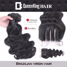 5A Brazilian Virgin Hair 5pcs Beyonce body wave 3 way part Lace closure with 4 bundles