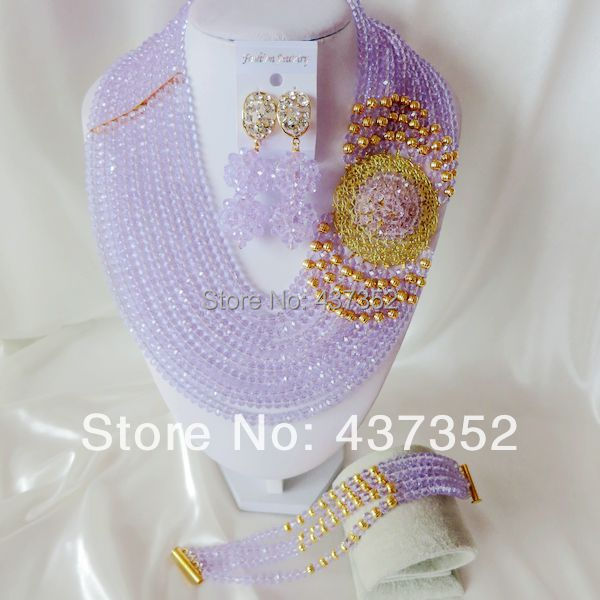 Fashion Lilac African Wedding Beads Jewelry Set Nigerian Beads Crystal Necklaces Bracelet Earrings CPS-1976