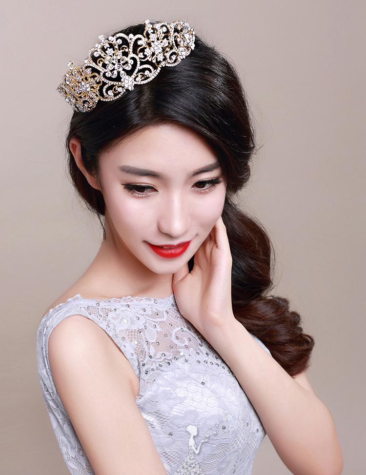 Zkc tío 2015 nupcial real grande tiara del rhinestone del oro Semi circular corona de la