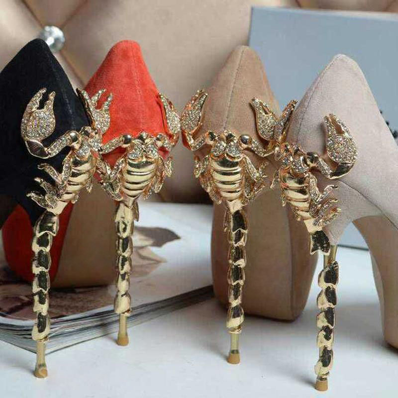 Star Style High Plartform Sexy Peep Toe Suede Women Brand Pumps Metal Scorp...