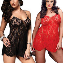 Women Sexy Intimate Lingerie Lace Dress Babydoll Sleepwear G-string Plus Size