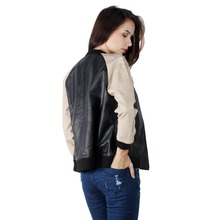 Wink Gal New Arrival 2015 Winter Autumn Leather Black Golden Patchwork Baseball Jacket Womens Jackets and