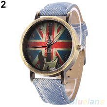 Men s Women s Vintage Bronze Denim UK Flag Guitar Analog Quartz Dress Wrist Watch 1PX1