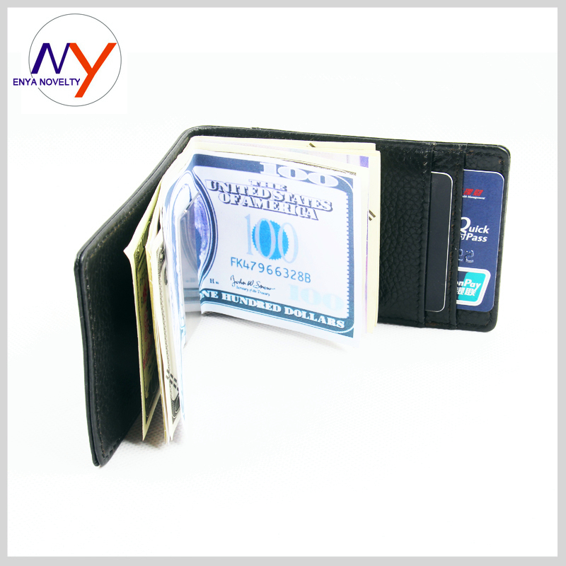 2015 New Men Money Clip Black Genuine Leather Billfold Clamp For Money With Card Hold Luxury
